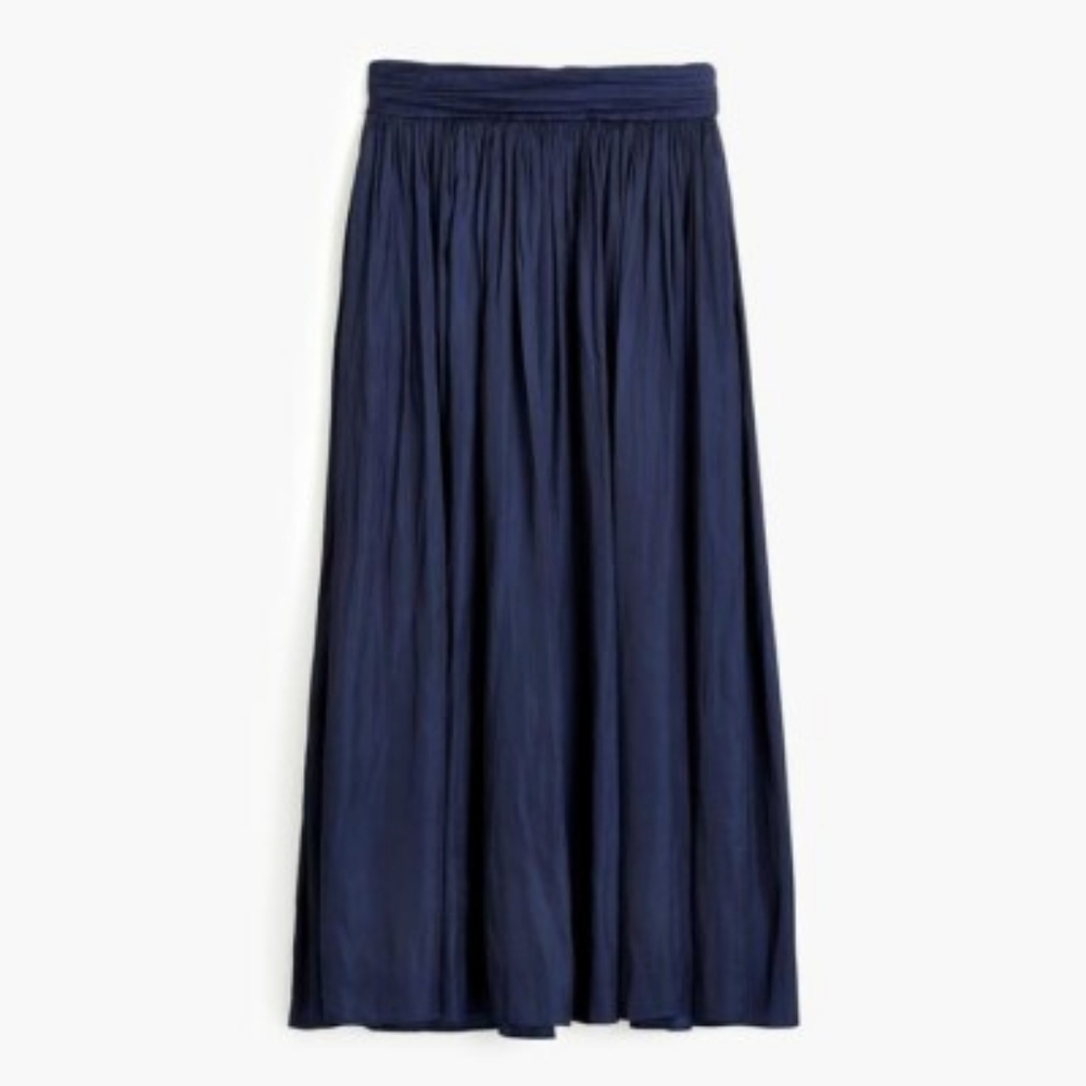 J. Crew Point Sur Crinked Satin Maxi Skirt Navy Blue 4
